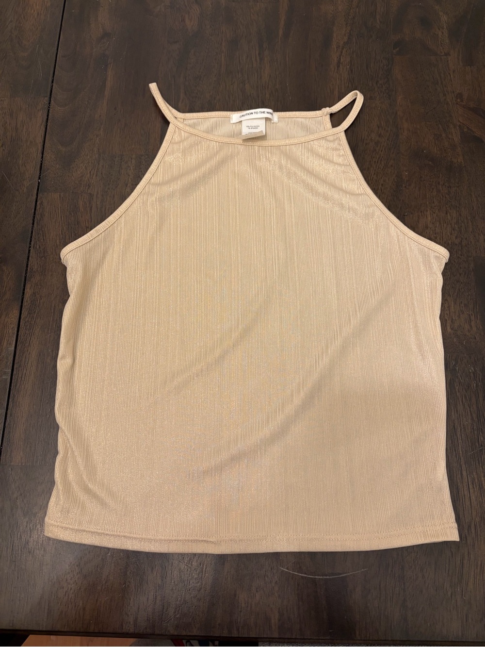 Caution To The Wind Beige Halter Ribbed Tank